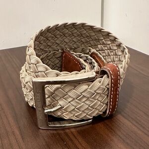 Paul & Shark Beige Woven Belt with Brown Leather Trim